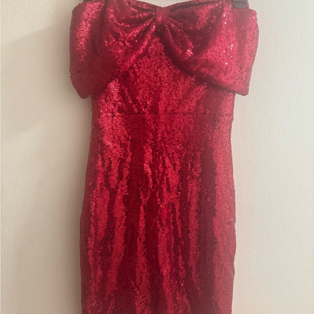 Windsor Red Sequin Strapless Mini Dress with Bow